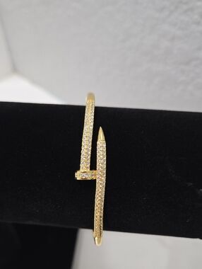14k Gold Filled Pave Nail-Style Bracelet - Sparkling Gold Bangle